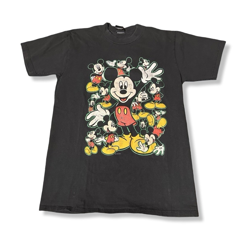 Disney T Shirt Mens Medium Black Excellent Vintage 90s Mickey Mouse Velva Sheen